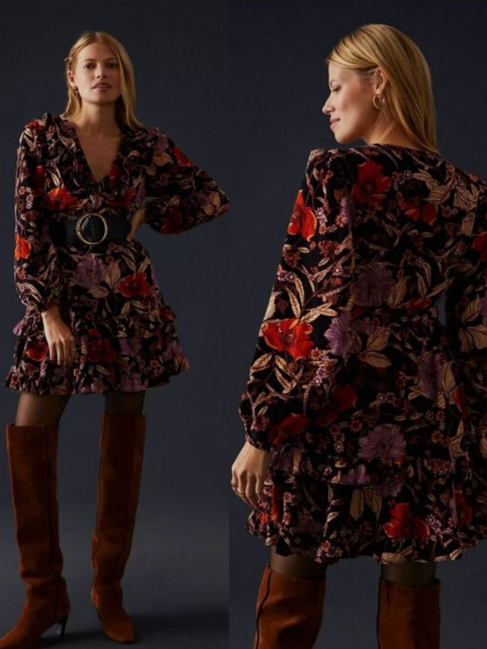 Anthropology Pilcro Corduroy Floral Print Dress